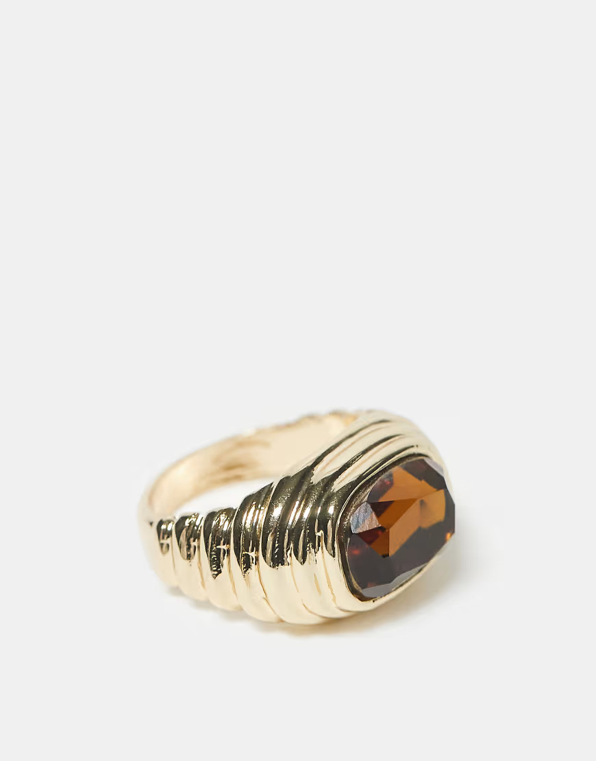 Mango statement ring in gold | ASOS (Global)