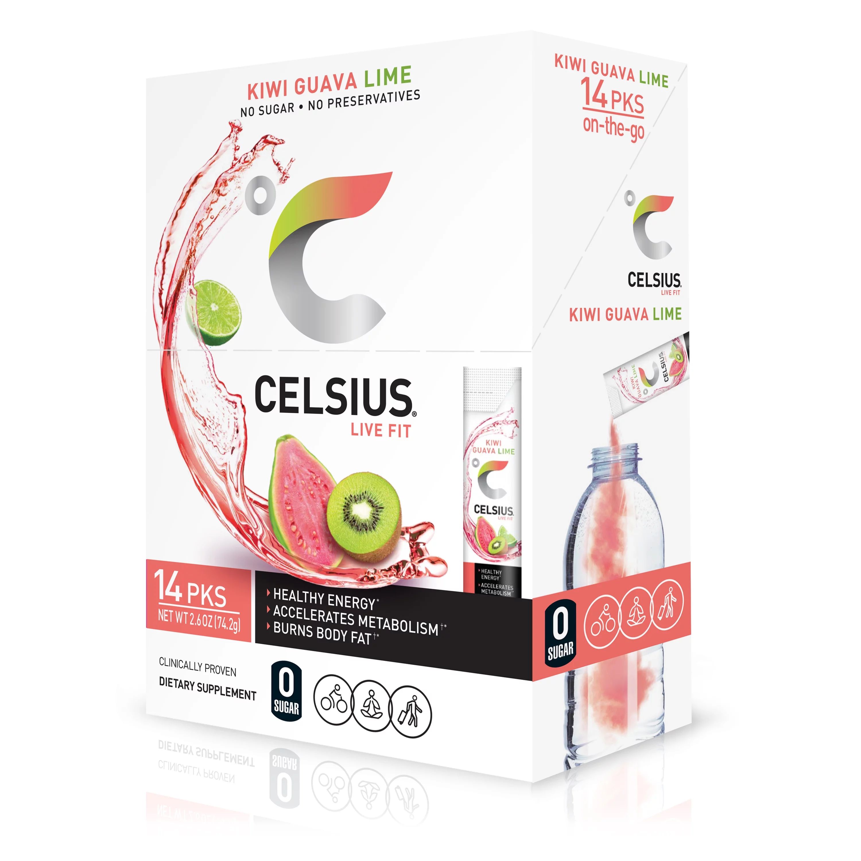 CELSIUS On-The-Go Essential Energy Powder Packs, Kiwi Guava Lime (Pack of 14) | Walmart (US)