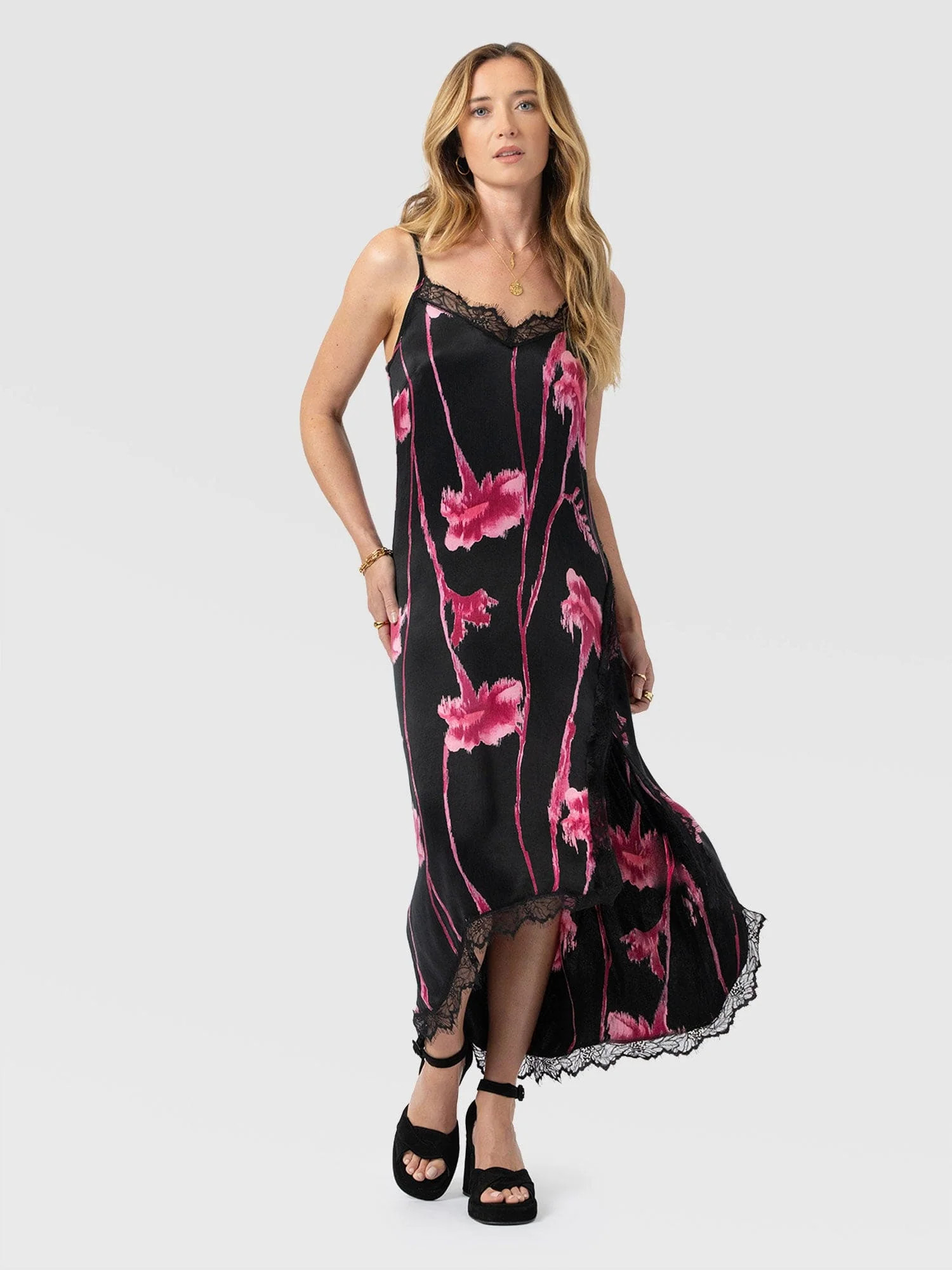 Harper Lace Cami Dress - Pink Stem Floral | Saint + Sofia