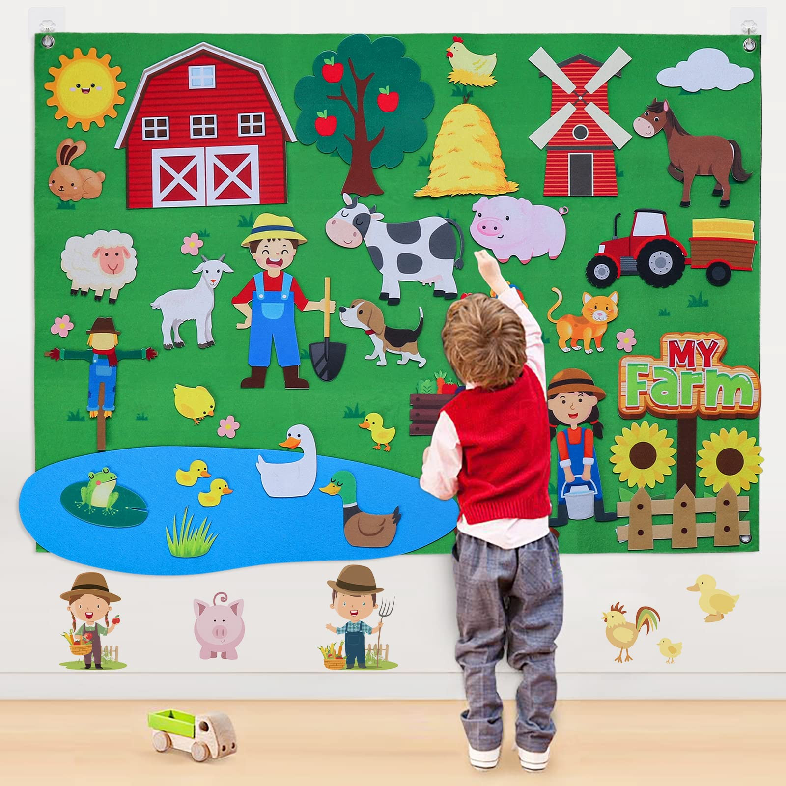 HomeMall 40Pcs Farm Animals Felt Story Board Set, 3.5 Ft Toddlers Preschool Farmhouse Themed Earl... | Amazon (US)