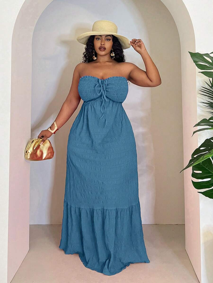 Slaydiva Women Plus Size Halter Neck Pink Vacation Dress | SHEIN