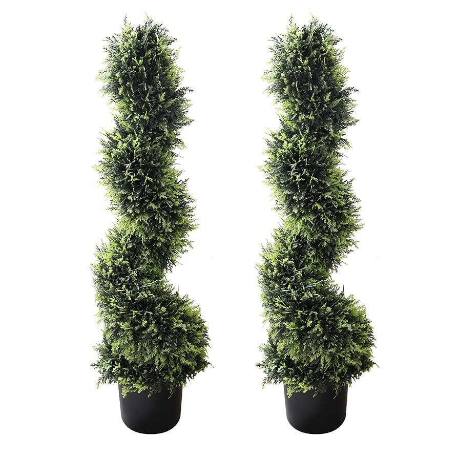 39 inchBoxwood Artificial Cedar Spiral Topiary Trees – Decorative Fake Greenery in Planter Pots... | Amazon (US)