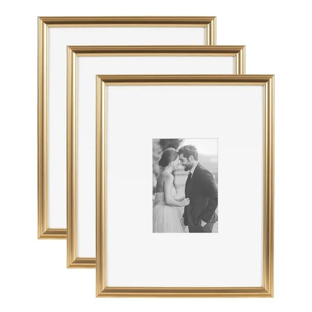 Kate and Laurel Adlynn Rectangle Picture Frame Set of 3, 11 x 14 matted to 5 x 7, Gold, Modern Gl... | Walmart (US)