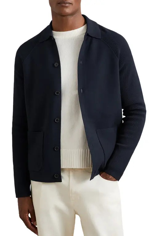 Reiss Fitzgerald Collared Cardigan in Navy Blue at Nordstrom, Size X-Large | Nordstrom