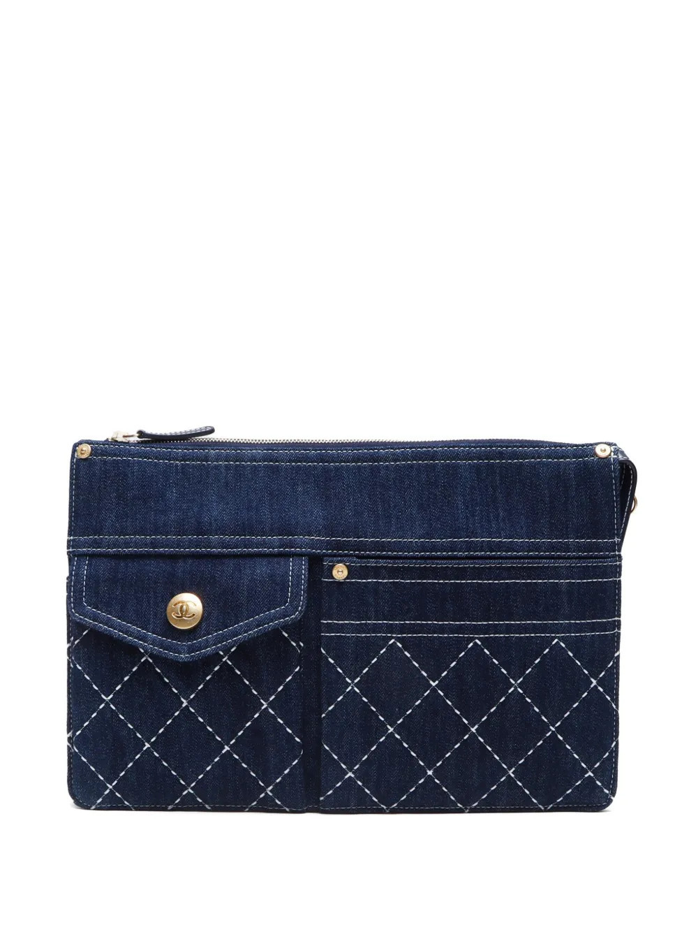 CHANEL Pre-Owned 2019-2020 denim clutch - Blue | Farfetch Global