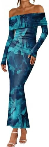 LILLUSORY Womens Off The Shoulder Floral Dress Fall Wedding Guest Dresses | Amazon (US)