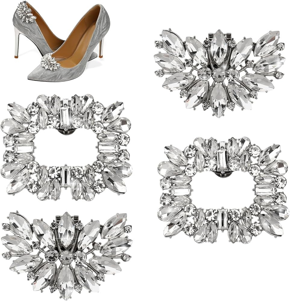 Jeffdad 4 Pcs Shoe Clips Charms for Women, Detachable Rhinestone Crystal Shoe Buckle Clips, Brida... | Amazon (US)