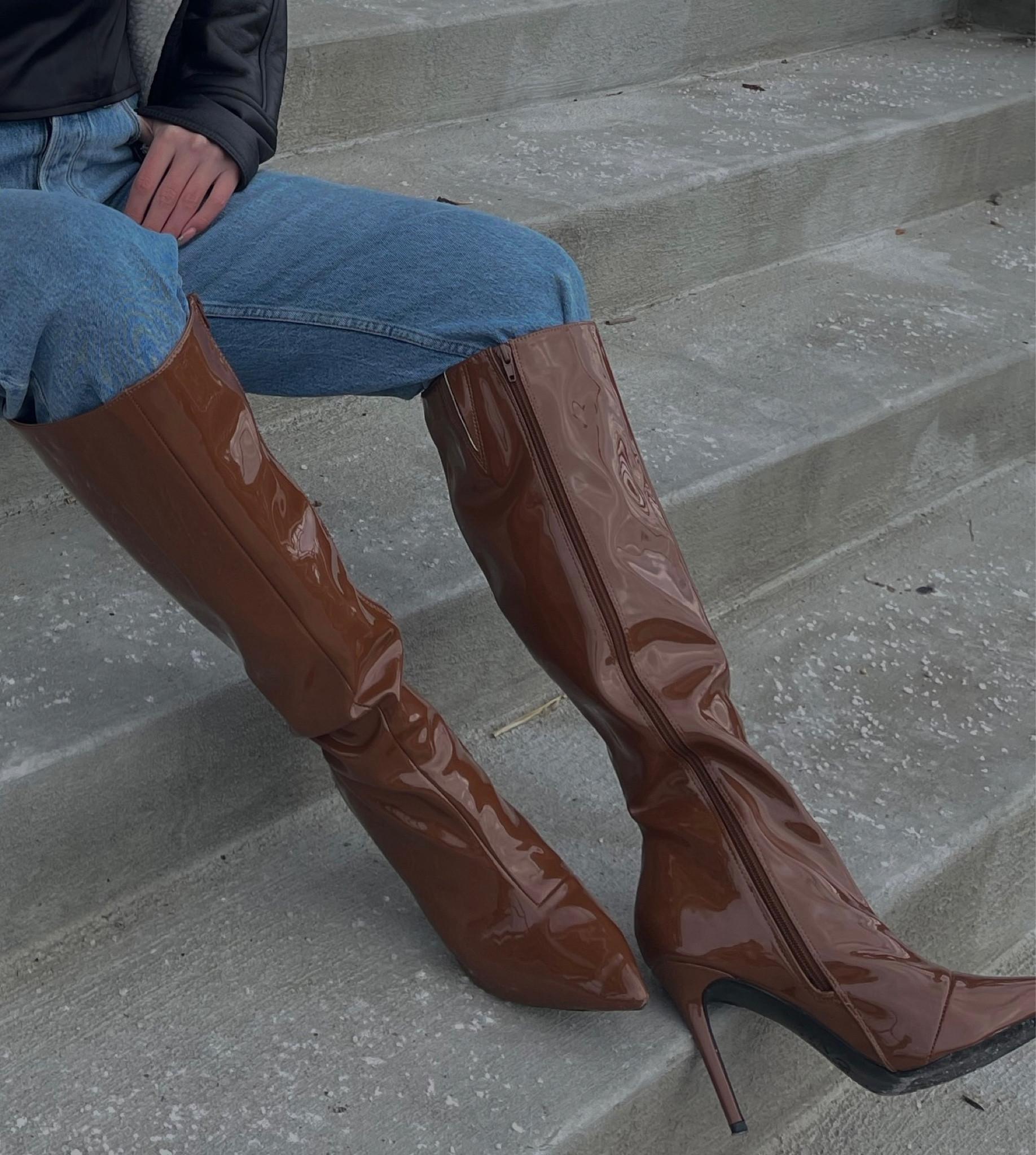 cognac patent brown boots 🤎 

#LTKsalealert #LTKSeasonal #LTKshoecrush