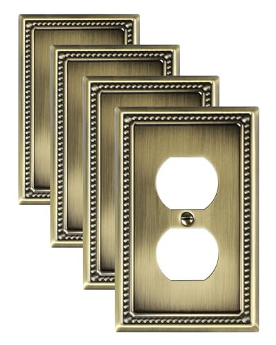TREEWELL 4-Pack Duplex Outlet Cover Plate, Antique Brass Metal Wall Plates for Electrical Outlets, 1 Gang Receptacle Cover, Pearls Decorative Switch Plates and Outlet Covers | Amazon (US)