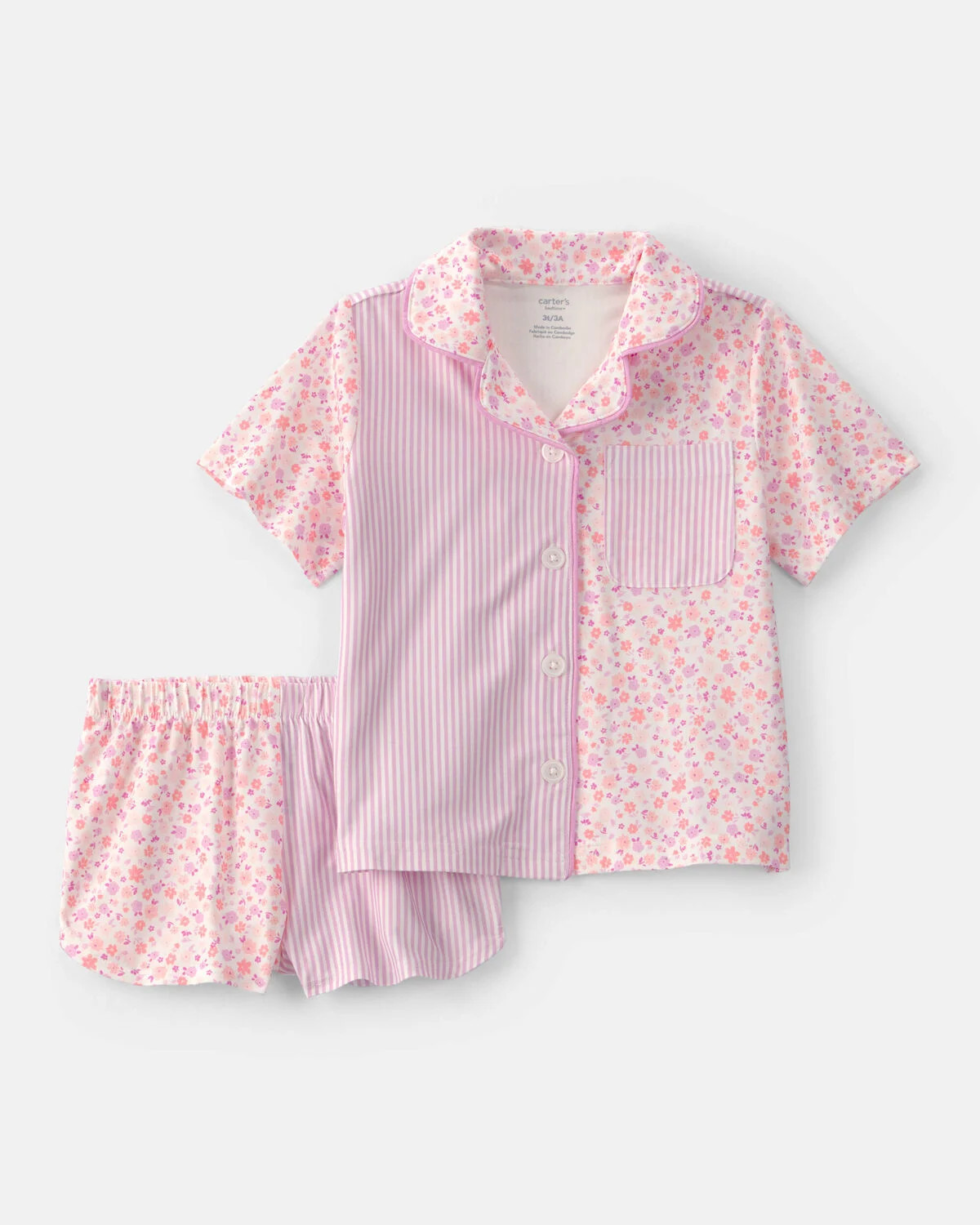 Toddler Girl Floral Striped Short-Sleeve Loose Fit 2-Piece Pajama Set - Pink | Carter's Inc