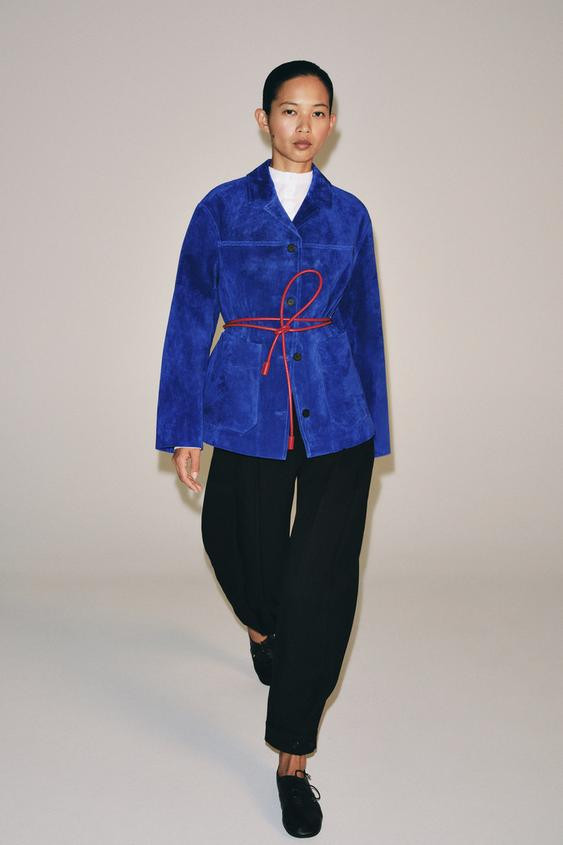 Zara - 100% Leather Zw Collection Jacket - Blue - Xs - Woman | Zara US