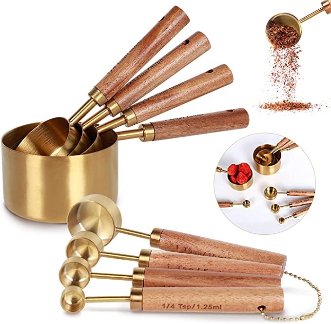 PrettyFine Collection 8 Piece Gold Measuring Cups Set and Measuring Spoons, Golden With fragrant ... | Amazon (US)