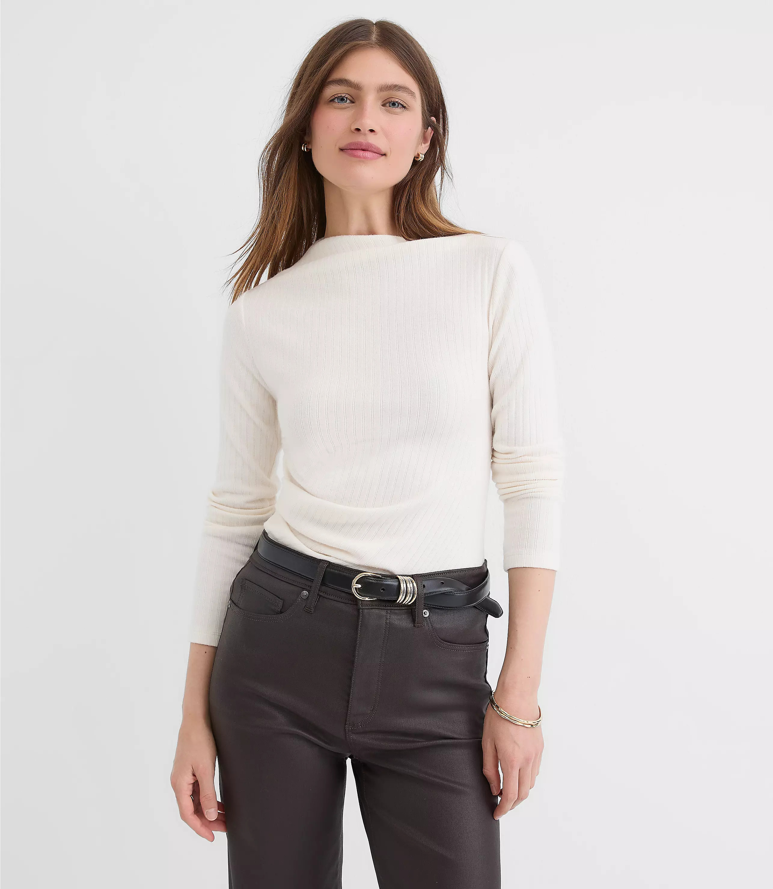Cozy Ribbed Asymmetric Neck Top | LOFT