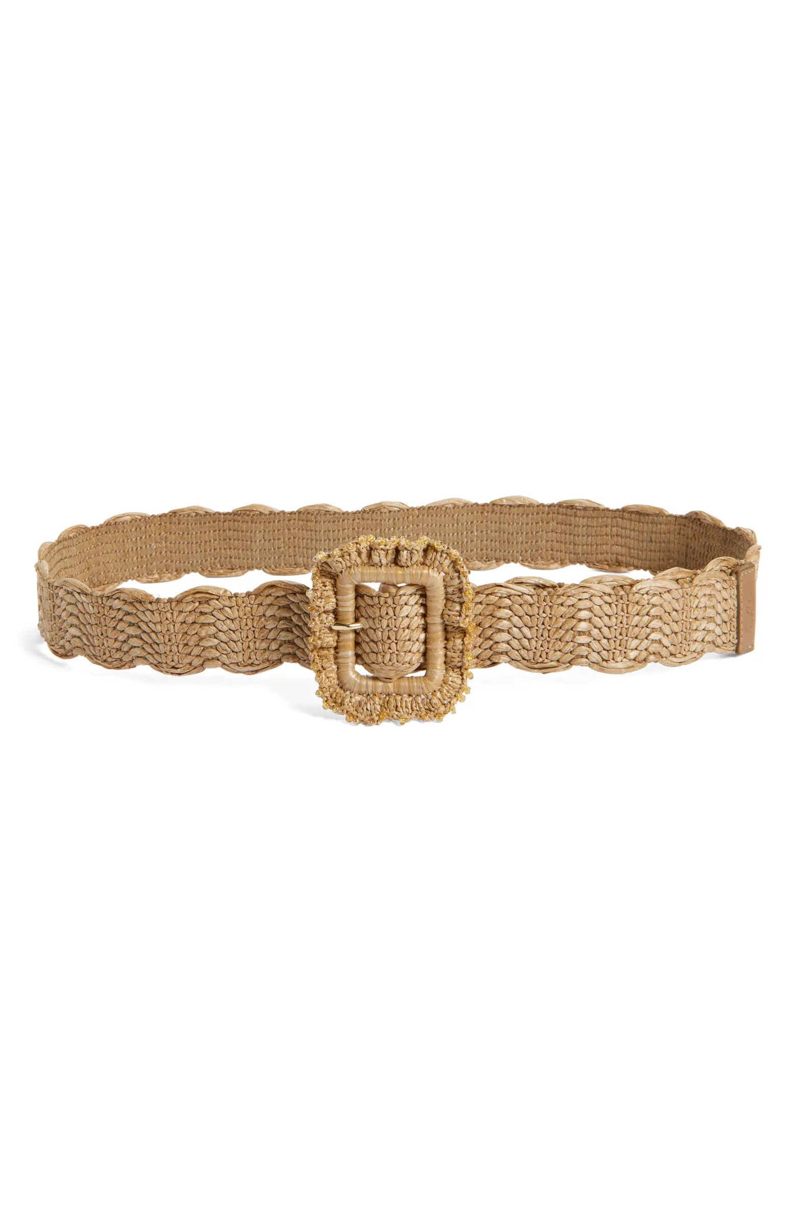 38mm Scallop Edge Raffia Woven Belt | Nordstrom