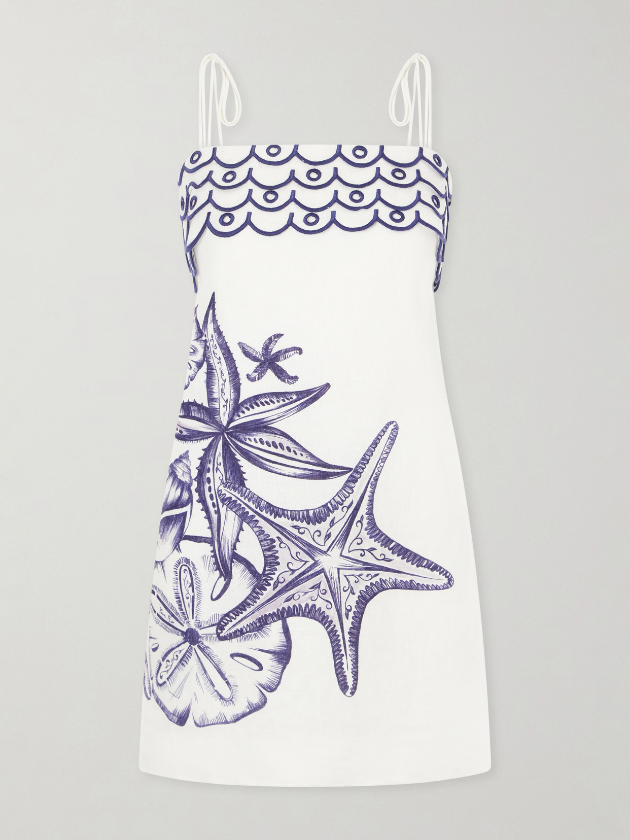 Farm Rio - Coast Stars Printed Linen Midi Dress - Neutrals | NET-A-PORTER (US)