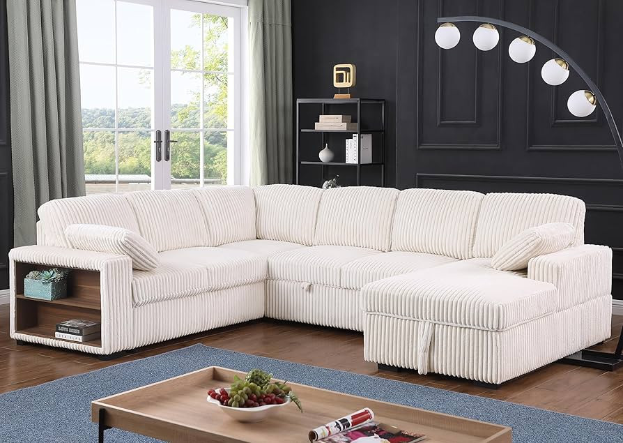 Oversized U Shaped Convertible Pull Out Sectional Sofa Couch Bed - 117.72" Comfy Corduroy Upholst... | Amazon (US)