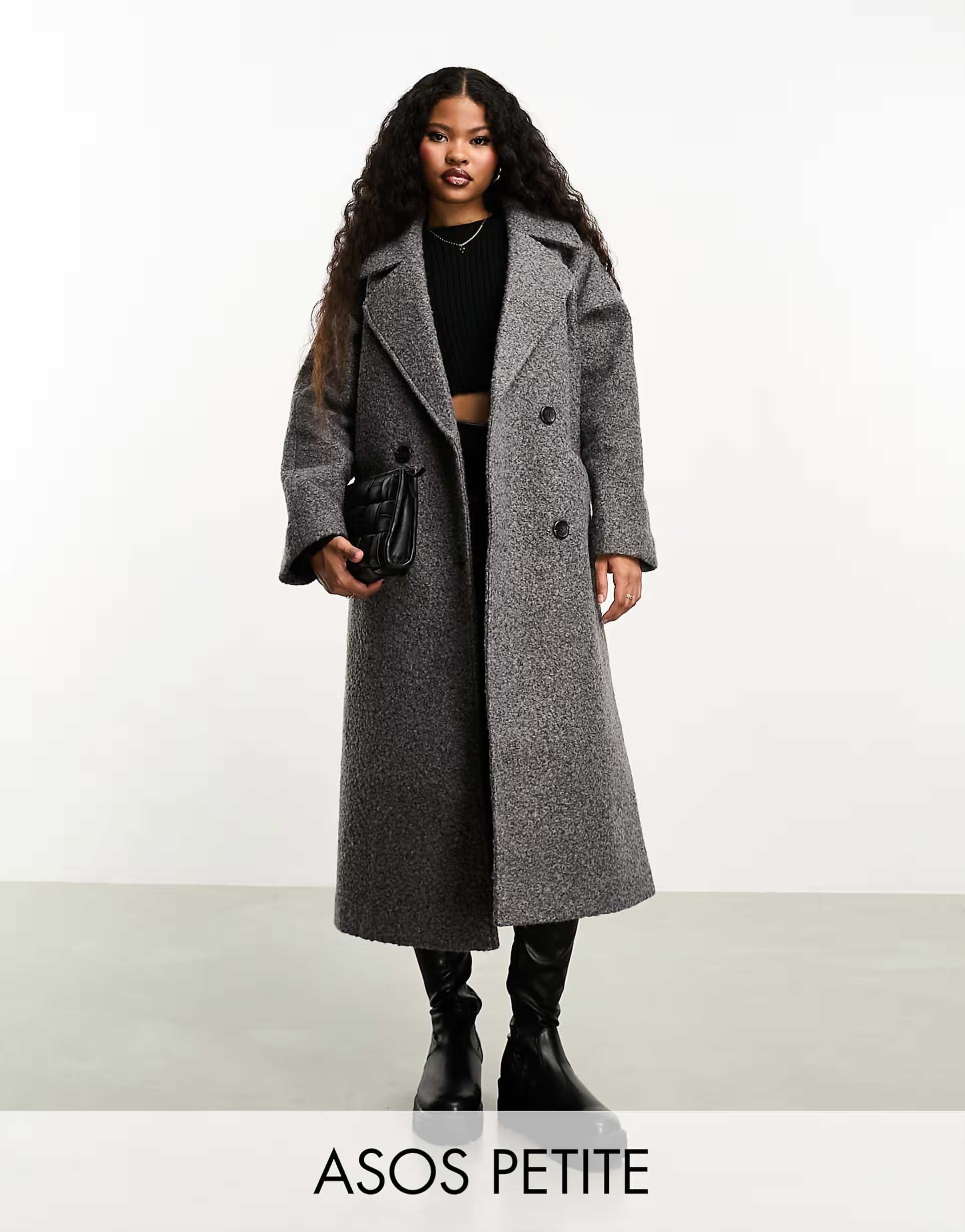 ASOS DESIGN Petite oversized chuck on coat in charcoal boucle | ASOS (Global)