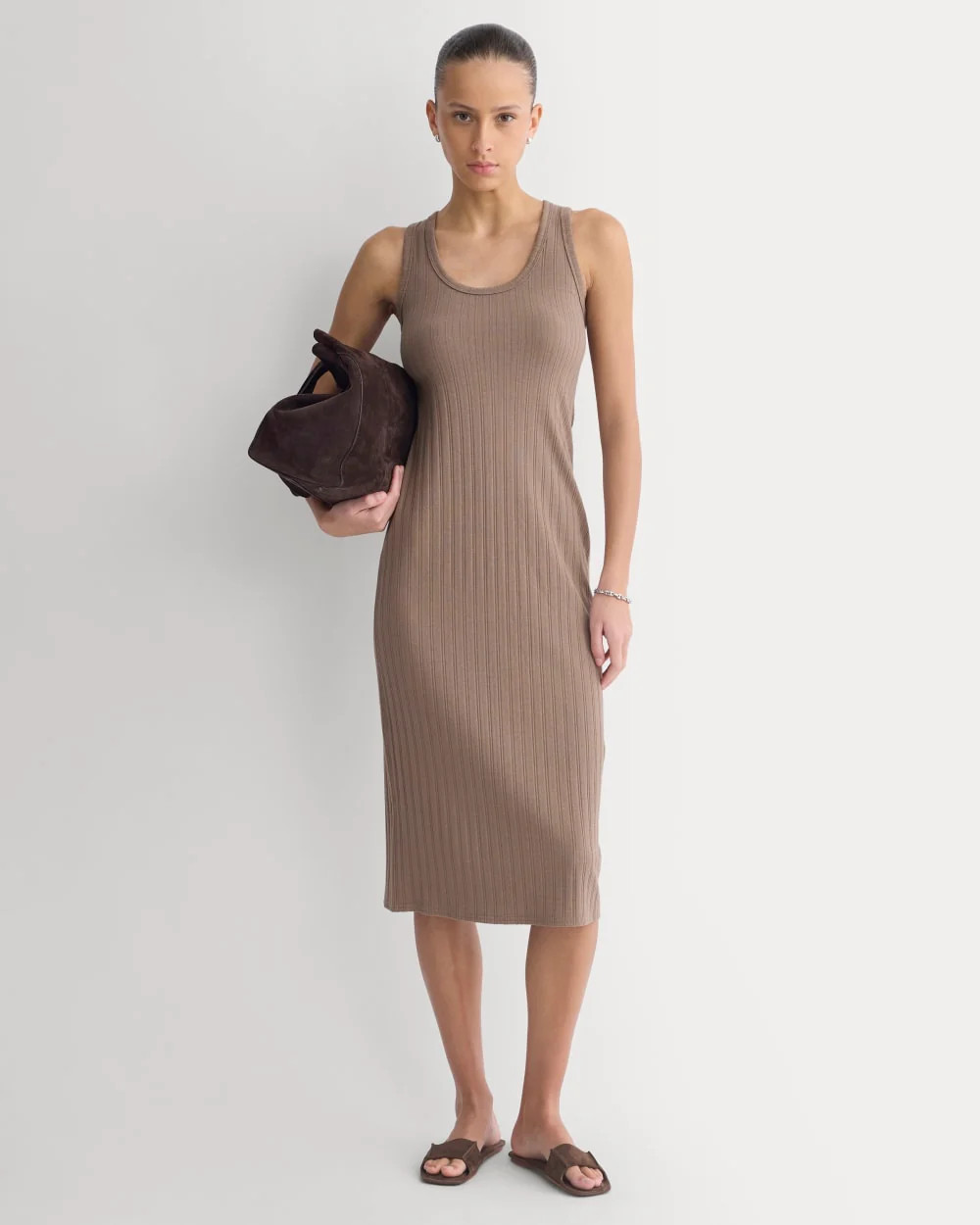 Scoop-Neck Midi Dress in Pointelle Knit | Heathered Chocolate Chip | Everlane