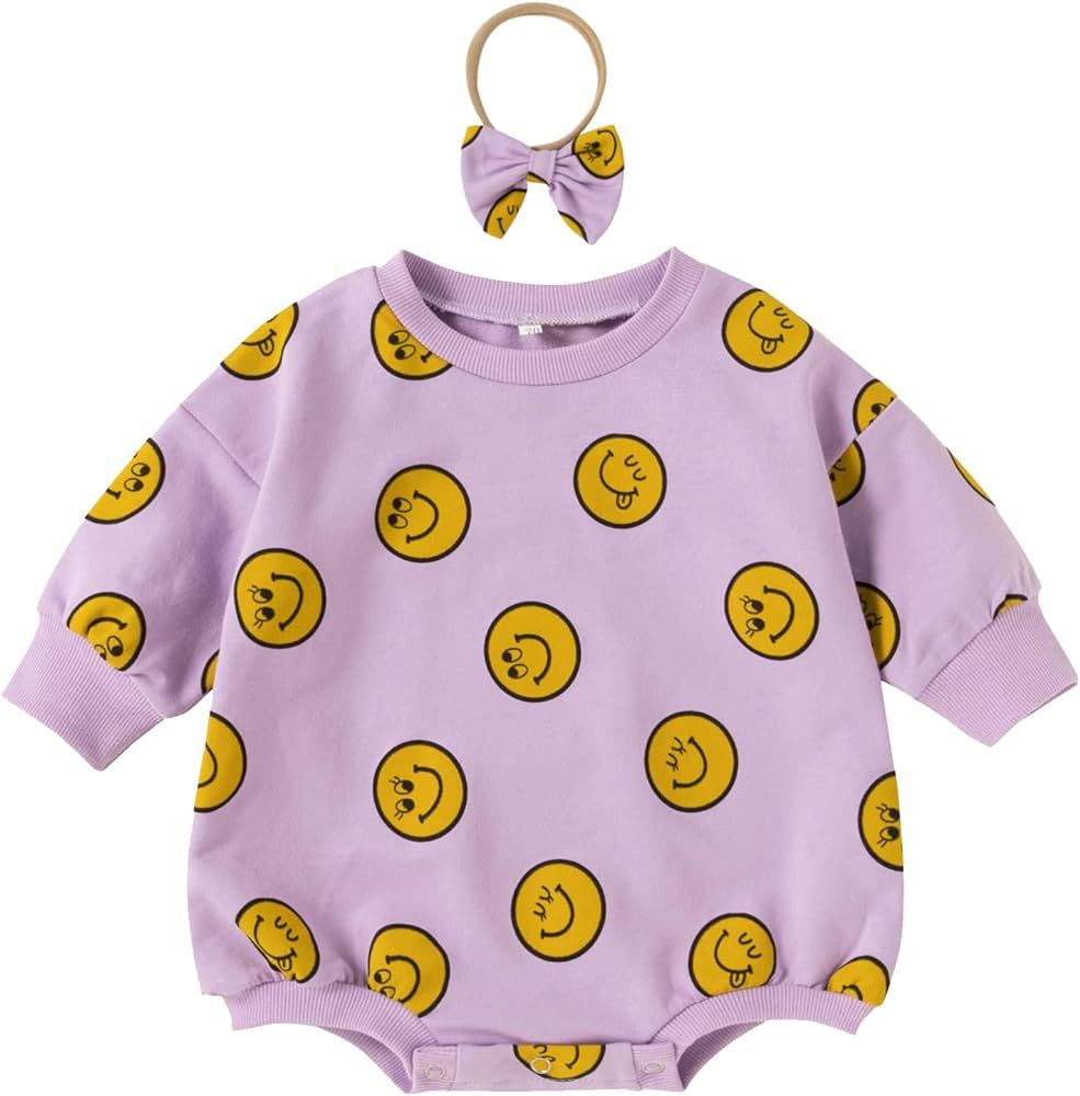 DREAM BUS Newborn Baby Girl Sweatshirt Romper One Pieces Long Sleeve Bodysuit Baby Girl Jumpsuit wit | Amazon (US)