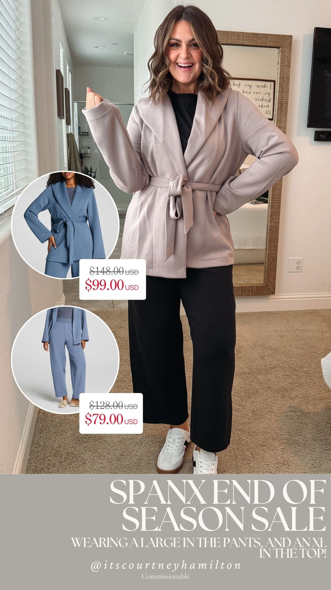 Spanx End of the Season sale!! Get this whole outfit I am wearing in the color "Rain." I am wearing a L in the pants, and an XL in the top (sized up!)

sale alert, athleisure, loungewear, casual outfit, new arrivals, finds under 100, courtney hamilton 

 #LTKSeasonal #LTKSaleAlert #LTKFindsUnder100