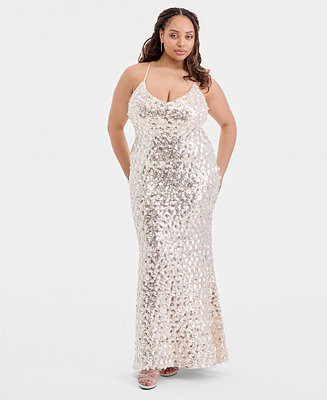 to the Dress Plus Size V-Neck Sequin Sleeveless Gown, Created for Macy's | Macy's