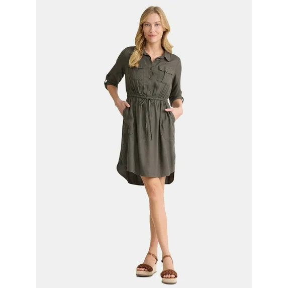 Time and Tru Women’s Soft Chambray Utility Shirt Dress, Sizes XS-XXXL | Walmart (US)