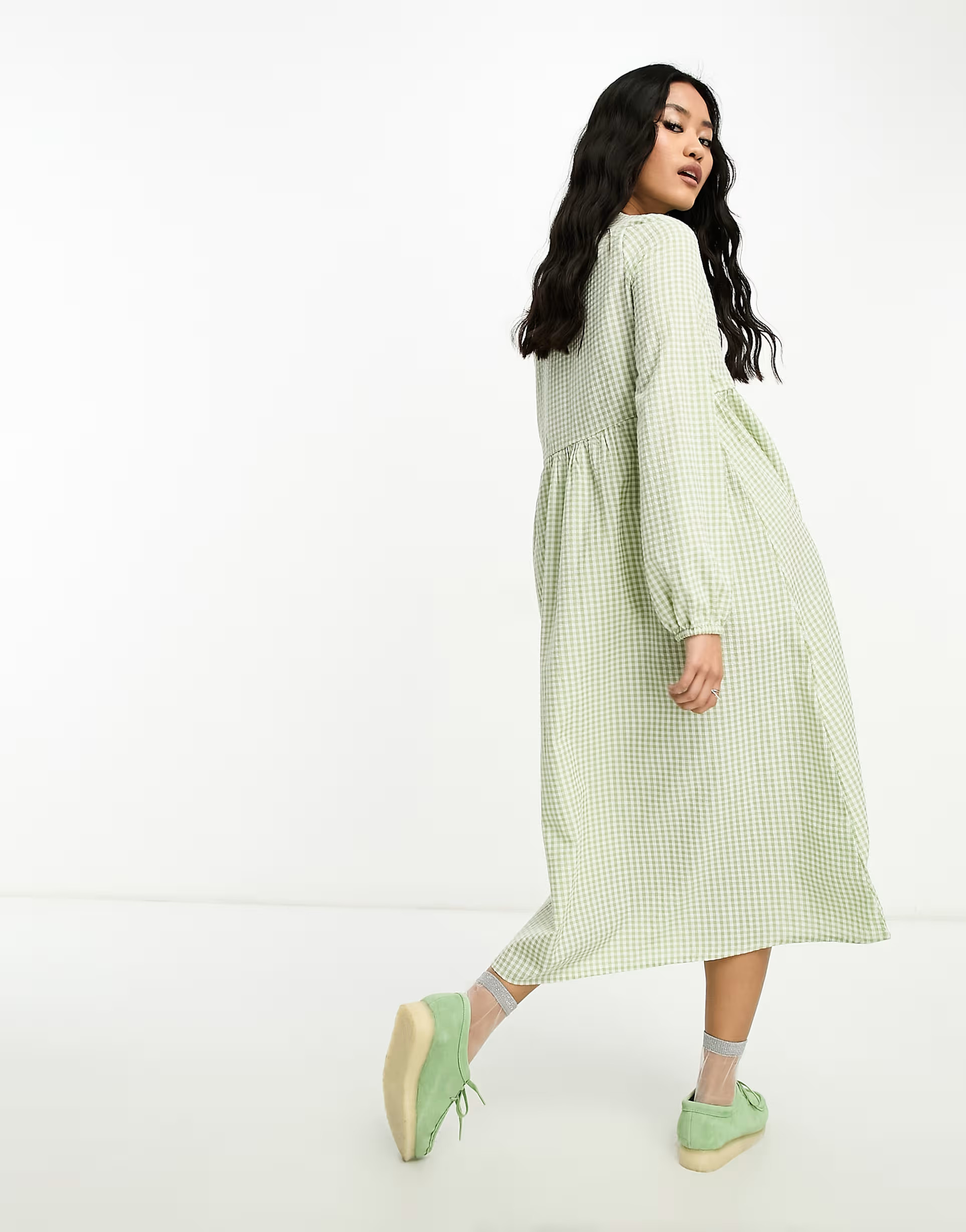 Daisy Street midi smock dress in green floral | ASOS (Global)
