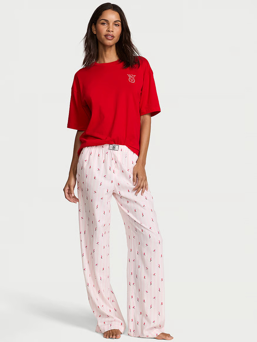Buy Flannel Short-Sleeve Long Tee-Jama Set, Red - Order Pajamas Sets online - Victoria's Secret U... | Victoria's Secret (US / CA )