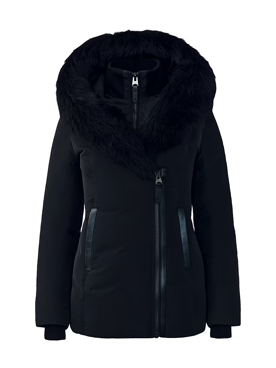 Women's Adali Shearling-Trimmed Down Coat - Black - Size Small | Saks Fifth Avenue