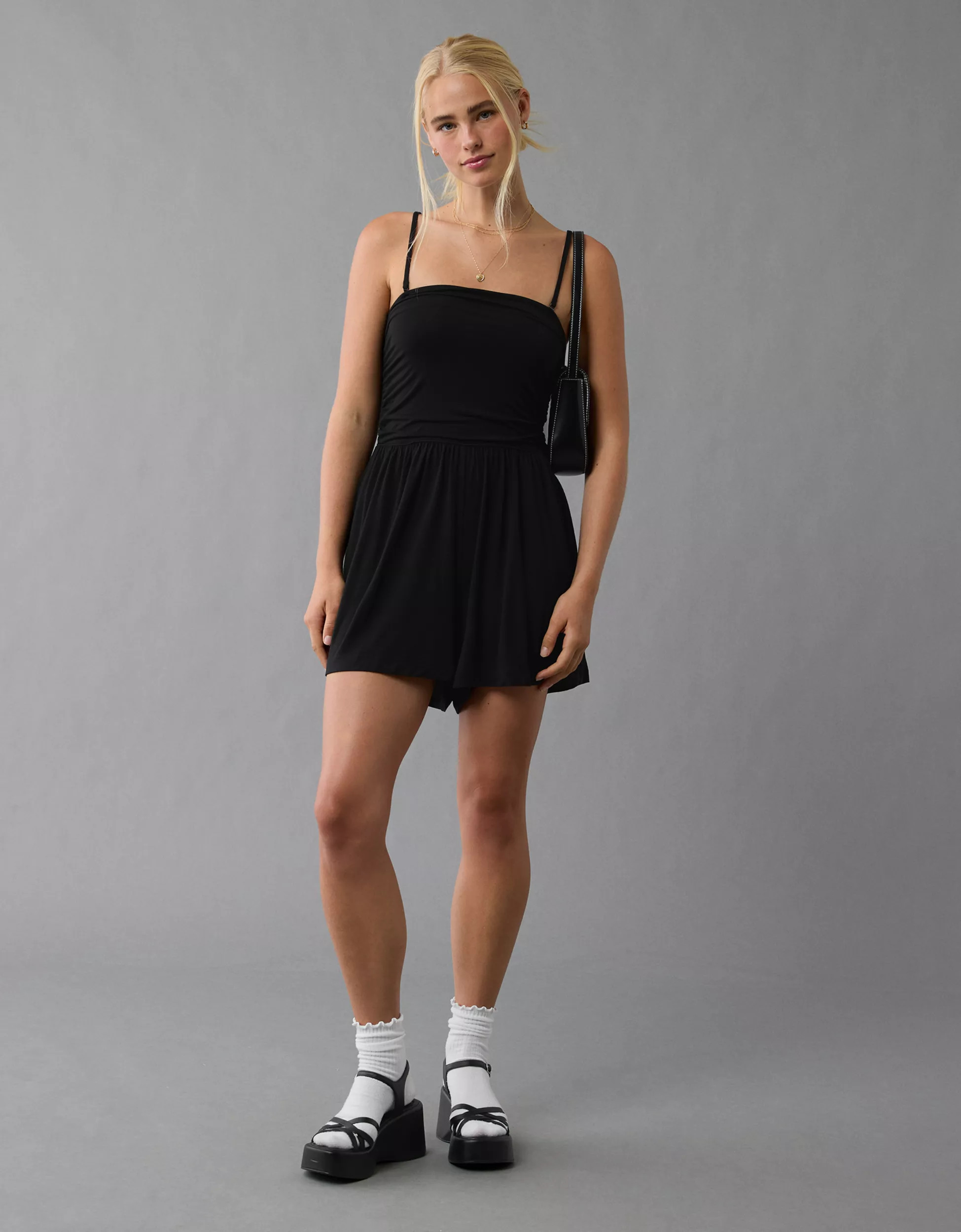 AE Strapless Ruched Romper | American Eagle Outfitters (US & CA)
