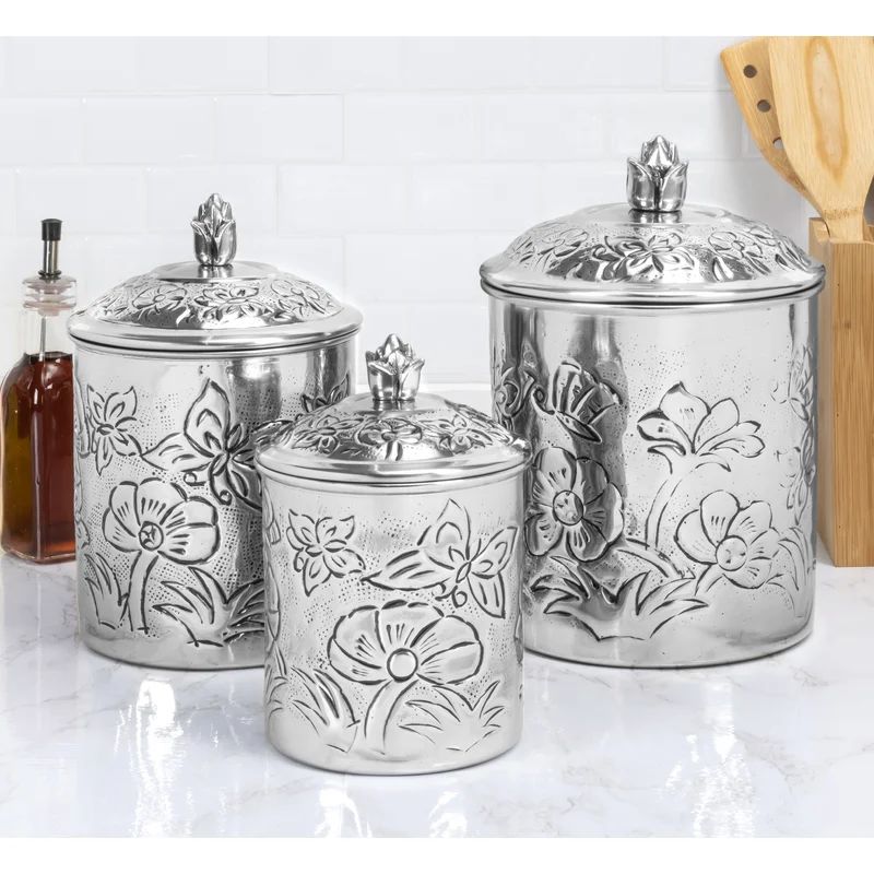 Embossed Butterfly 3 Piece Kitchen Canister Set | Wayfair North America