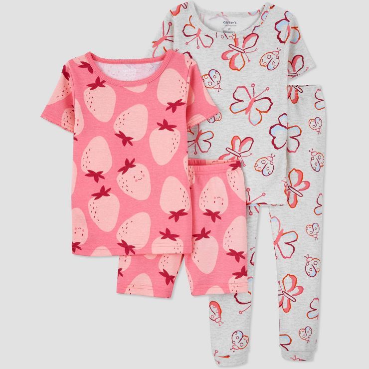 Carter's Just One You®️ Toddler Girls' 4pc Strawberry Butterfly Snug Fit Pajama Set - Pink | Target