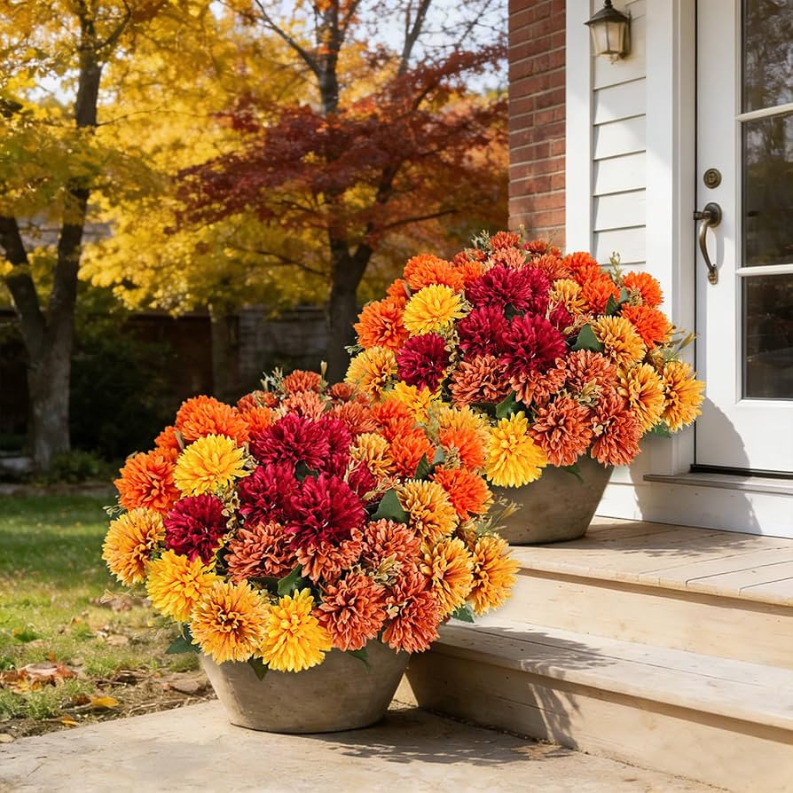 20Pcs Fake Flowers Artificial Mums for Outdoors,UV Resistant Faux Mums for Outdoor Planters Reali... | Amazon (US)