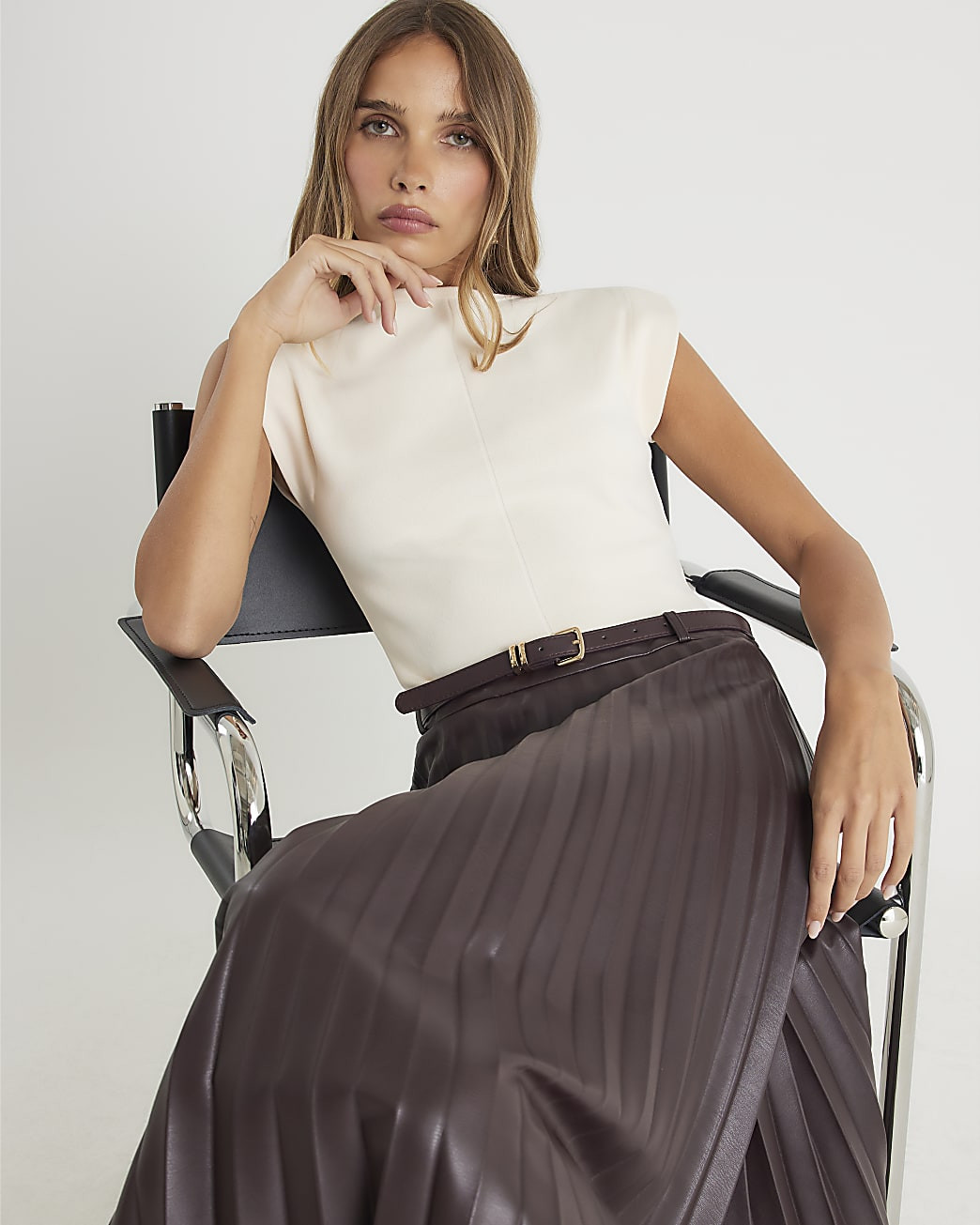 Cream Structured Shoulder Sleeveless Top | River Island UK & IE