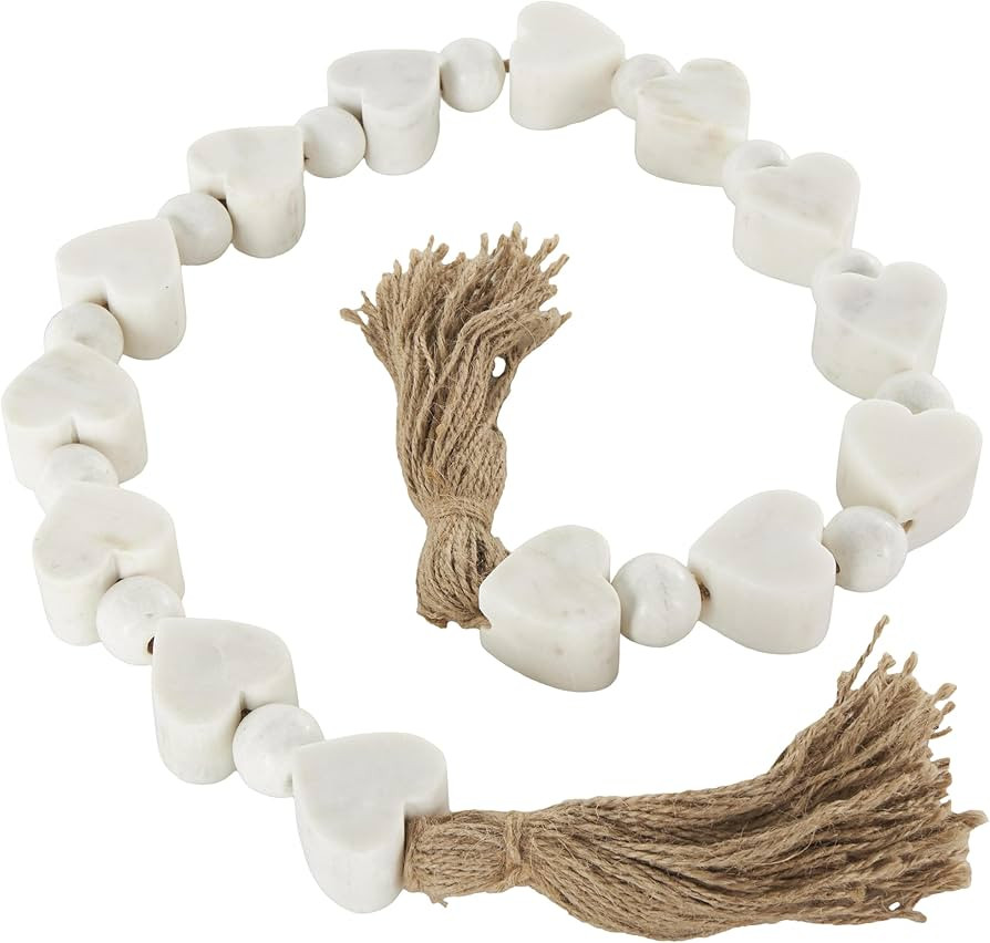 Deco 79 Marble Heart Handmade Beaded Garland with Tassel Small Beads with Tassel with Knotted Bro... | Amazon (US)
