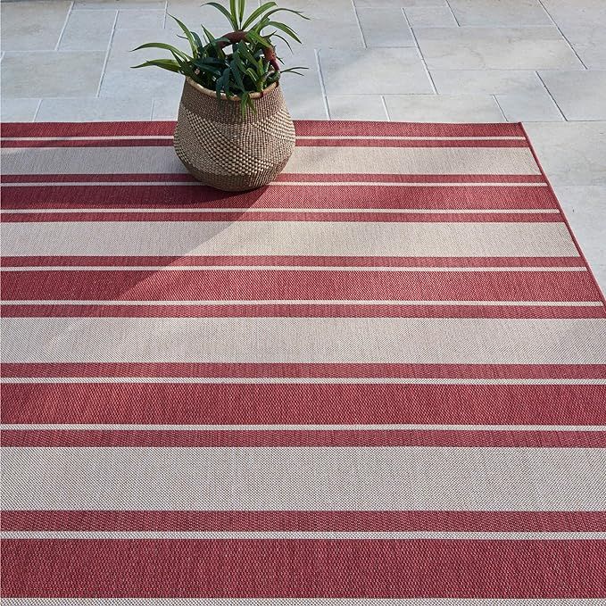 Gertmenian Tropical Collection Outdoor Rug Patio Area Carpet 8x10 Large Red Stripes,21976 | Amazon (US)