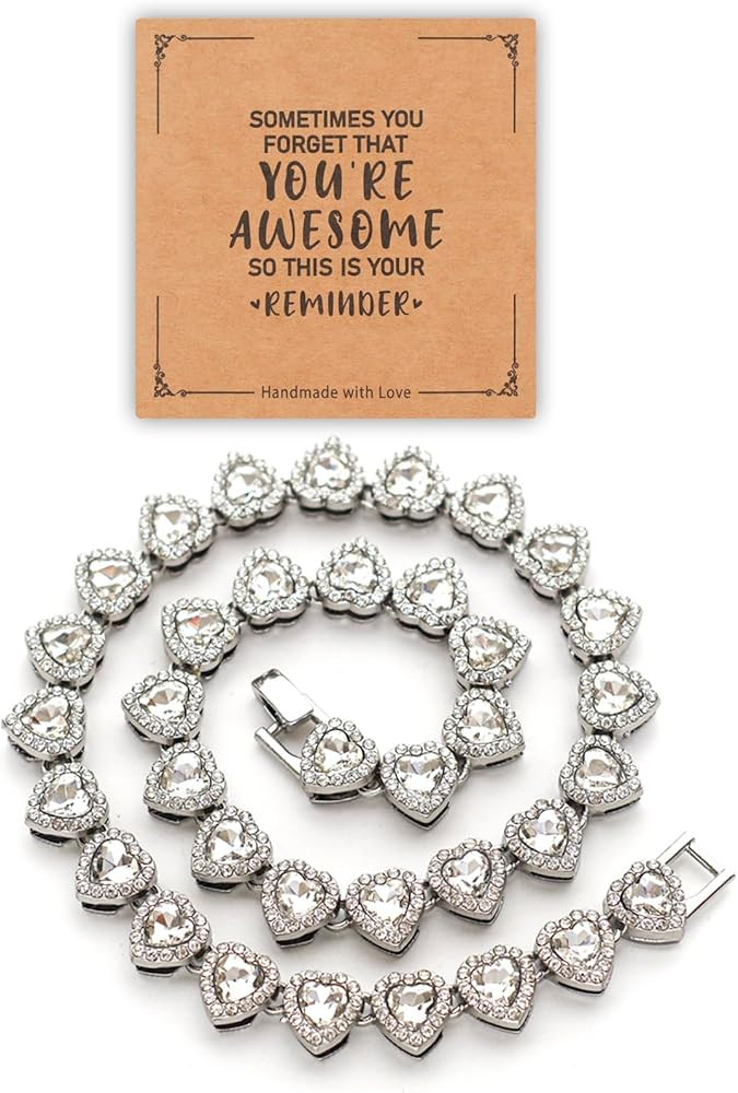 fasone Rhinestone Hearts Necklace, Iced Out Hearts Jewelry，Silver Tennis Necklace For Women，T... | Amazon (US)