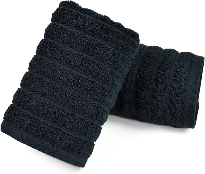 Jacquotha 2-Pack Bathroom Hand Towels (Black) Ribbed – Guest Room & Spa Premium Cotton Face Tow... | Amazon (US)