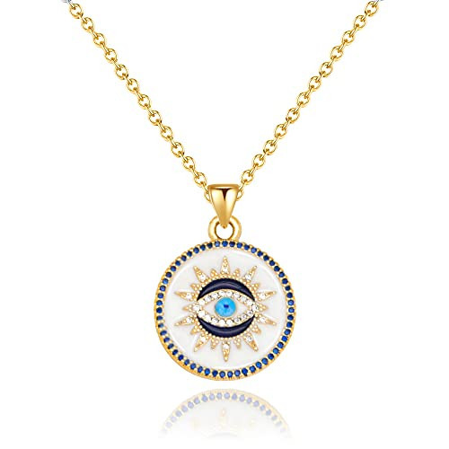 SmileBelle Evil Eye Gold Protection Necklace, Handmade Evil Eye Jewelry for Women, Ojo Turco Pendant Luck Amulet, Third Nazar Necklace Birthday Gift for Her | Amazon (US)