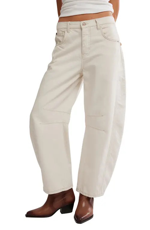 Free People We The Free Good Luck Mid Rise Barrel Leg Jeans in Milk at Nordstrom, Size 32 | Nordstrom