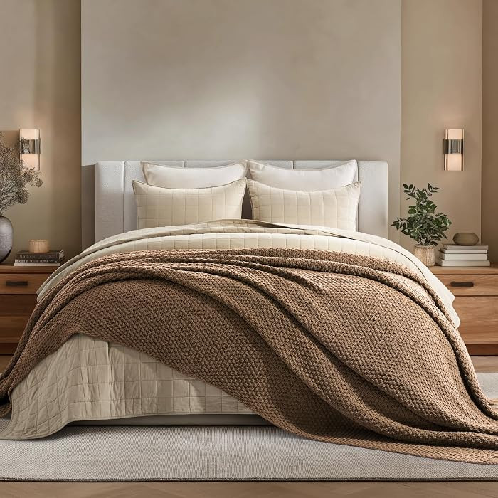 EVERGRACEHOME Chunky Chenille Knit Throw Blanket, 90 x 90, Camel Brown | Amazon (US)