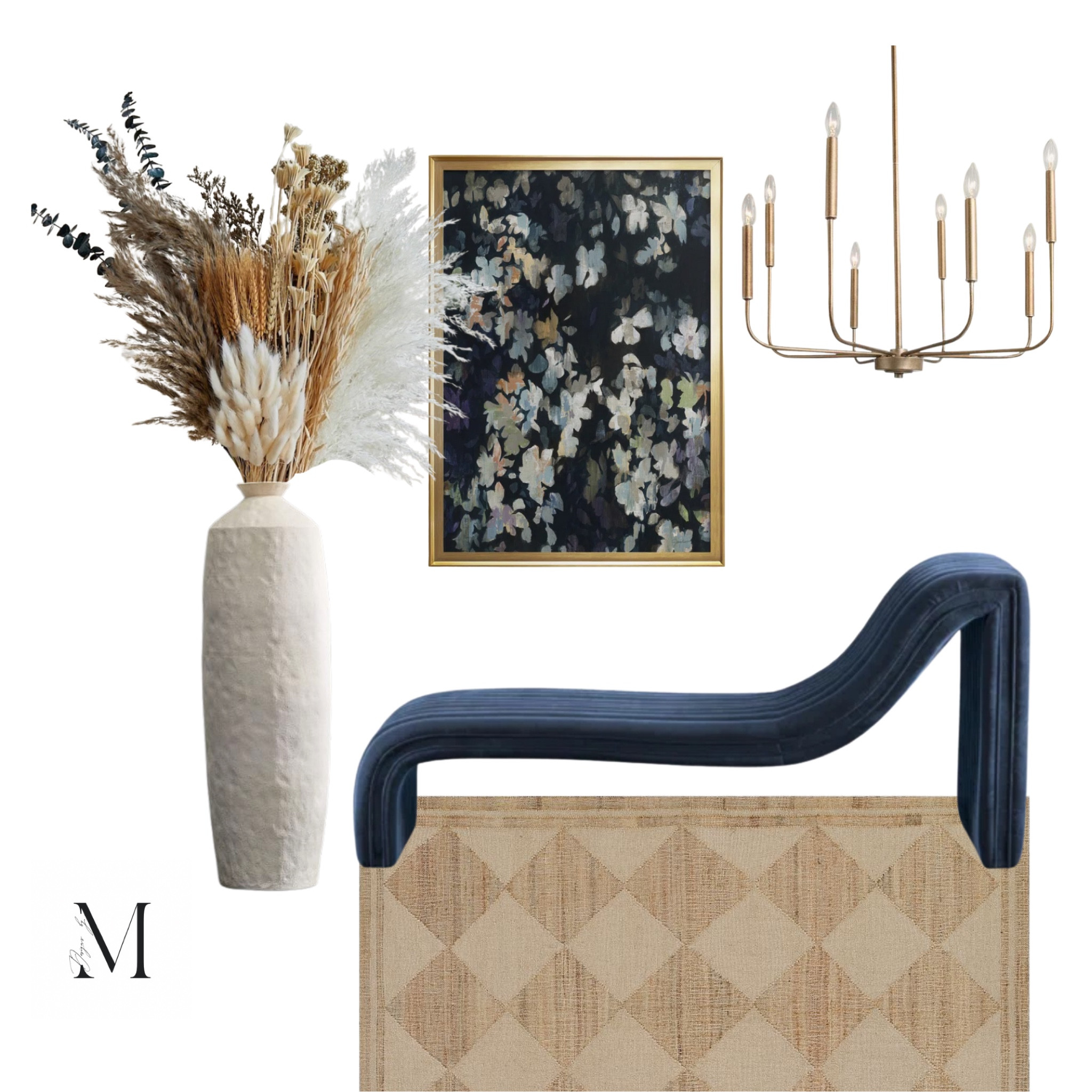 Luxe entryway: a modern yet welcoming concept. 
The blue and gold contrast each other beautifully, and the pampas vase adds texture and volume. 

*Pampas not linked. 

#LTKSeasonal #LTKStyleTip #LTKHome