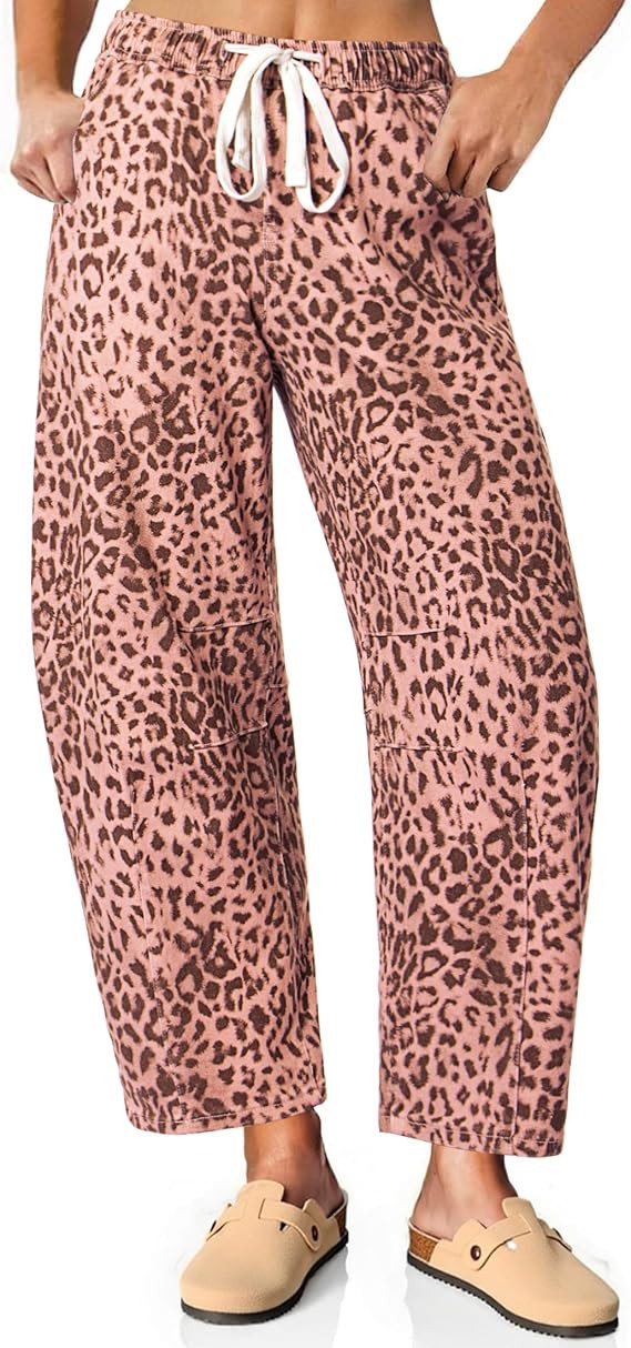 Vetinee Barrel Jeans Women Trendy Wide Leg Leopard Cheetah Pants High Waisted Pull On Drawstring ... | Amazon (US)