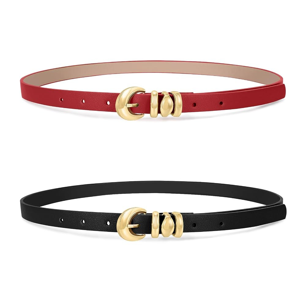 XZQTIVE 2 Pack 0.71'' Womens Skinny Leather Belts for Ladies Thin Waist Belt for Jeans Dress Pant... | Amazon (US)