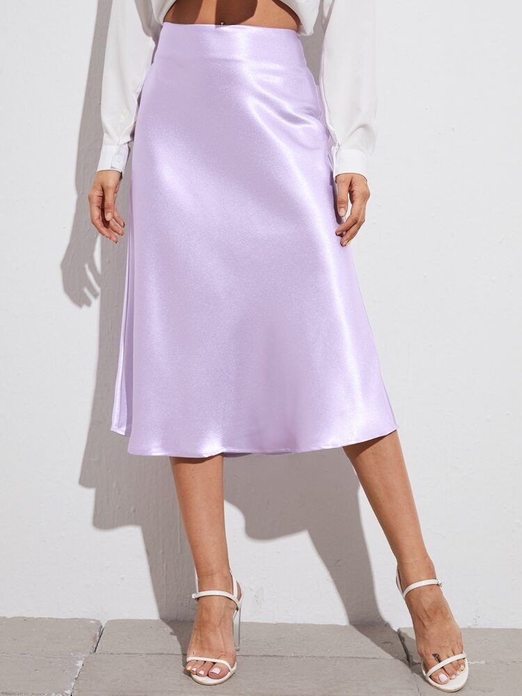 SHEIN BAE Zipper Side Solid Satin Skirt | SHEIN