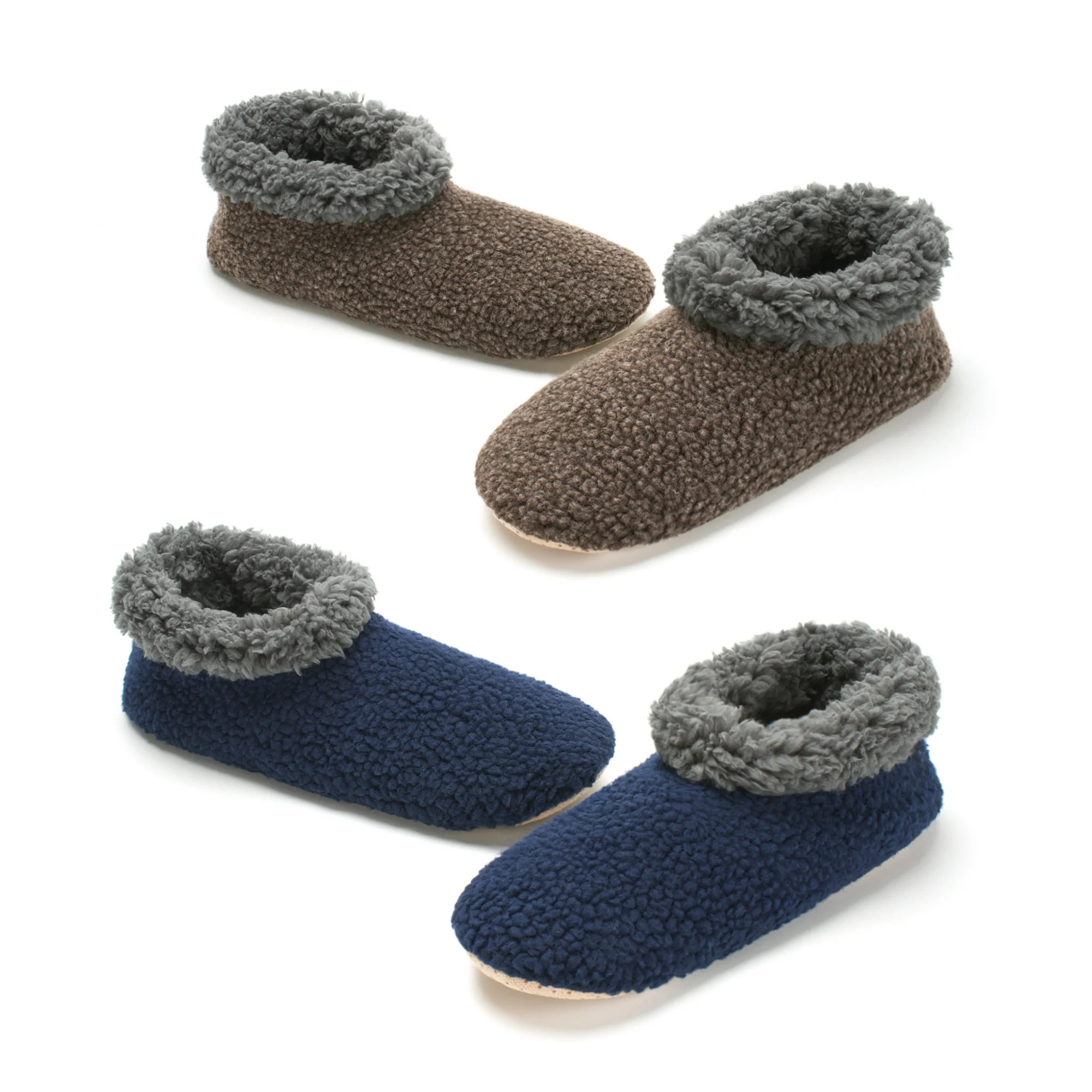 Cozylook 2-Pack Men's Low-Cut Slipper Socks with Grippy Soles, Warm Sherpa Lined Indoor House Sho... | Walmart (US)
