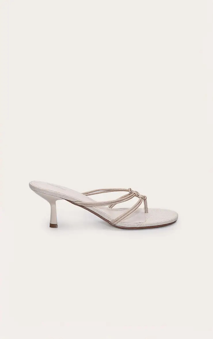 Natural Linen O Ring Strappy Toe Thong Heeled Mules | PrettyLittleThing UK