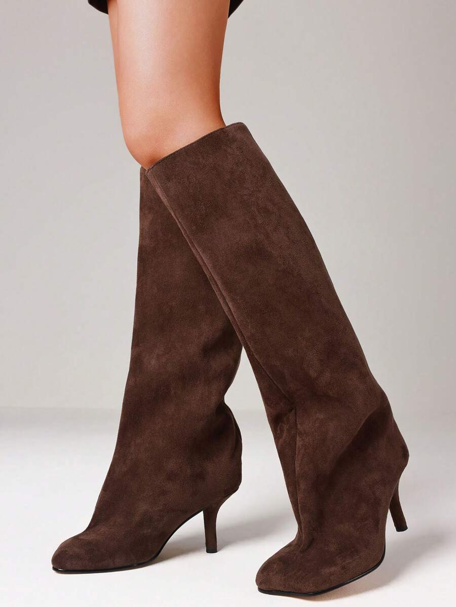 Luxury Fashion Women's Knee High Long Boots Wide Calf Stiletto Kitten Heel Square Toe Tall Boots ... | SHEIN