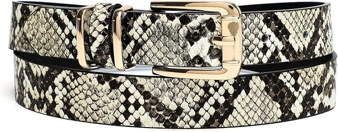 Women Waist Belts for Dresses Thin Black Skinny Leather Belts with Gold Pin Buckle | Amazon (US)