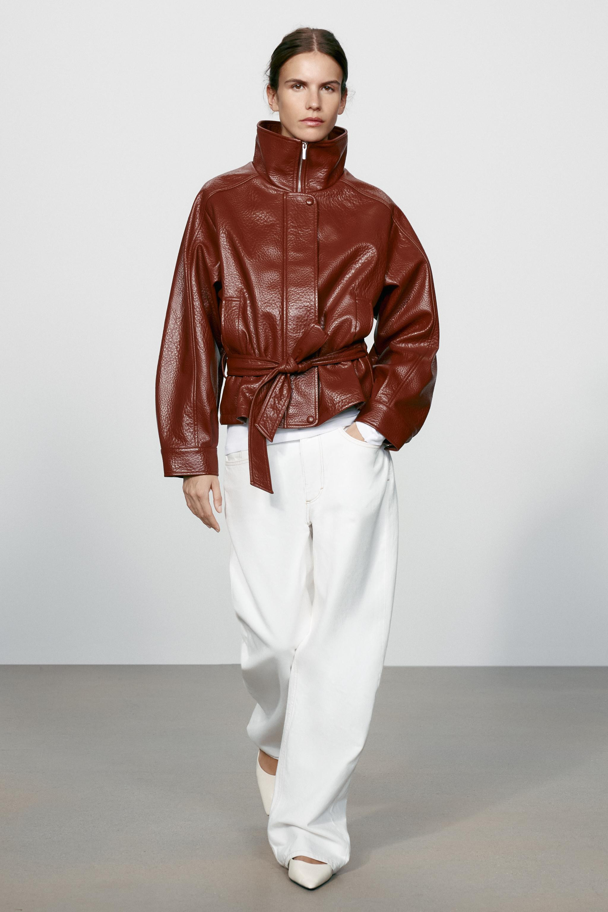 FAUX LEATHER BELTED JACKET | Zara US